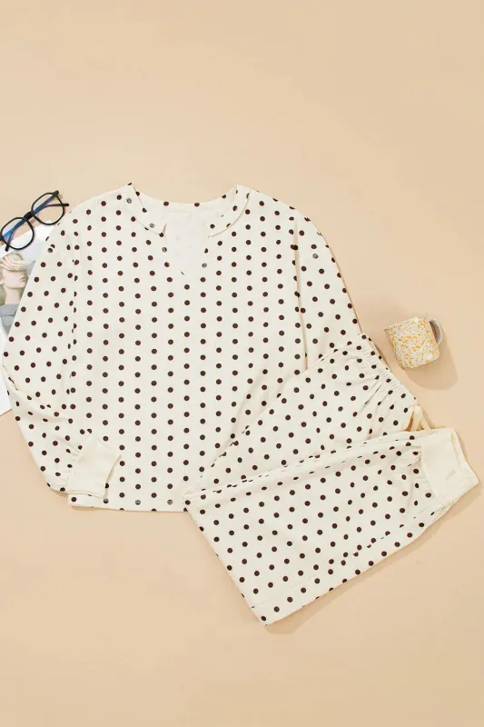 Polka Dot Print Long Sleeve Top and Drawstring Bottoms Pyjamas made by Beagle Boutique