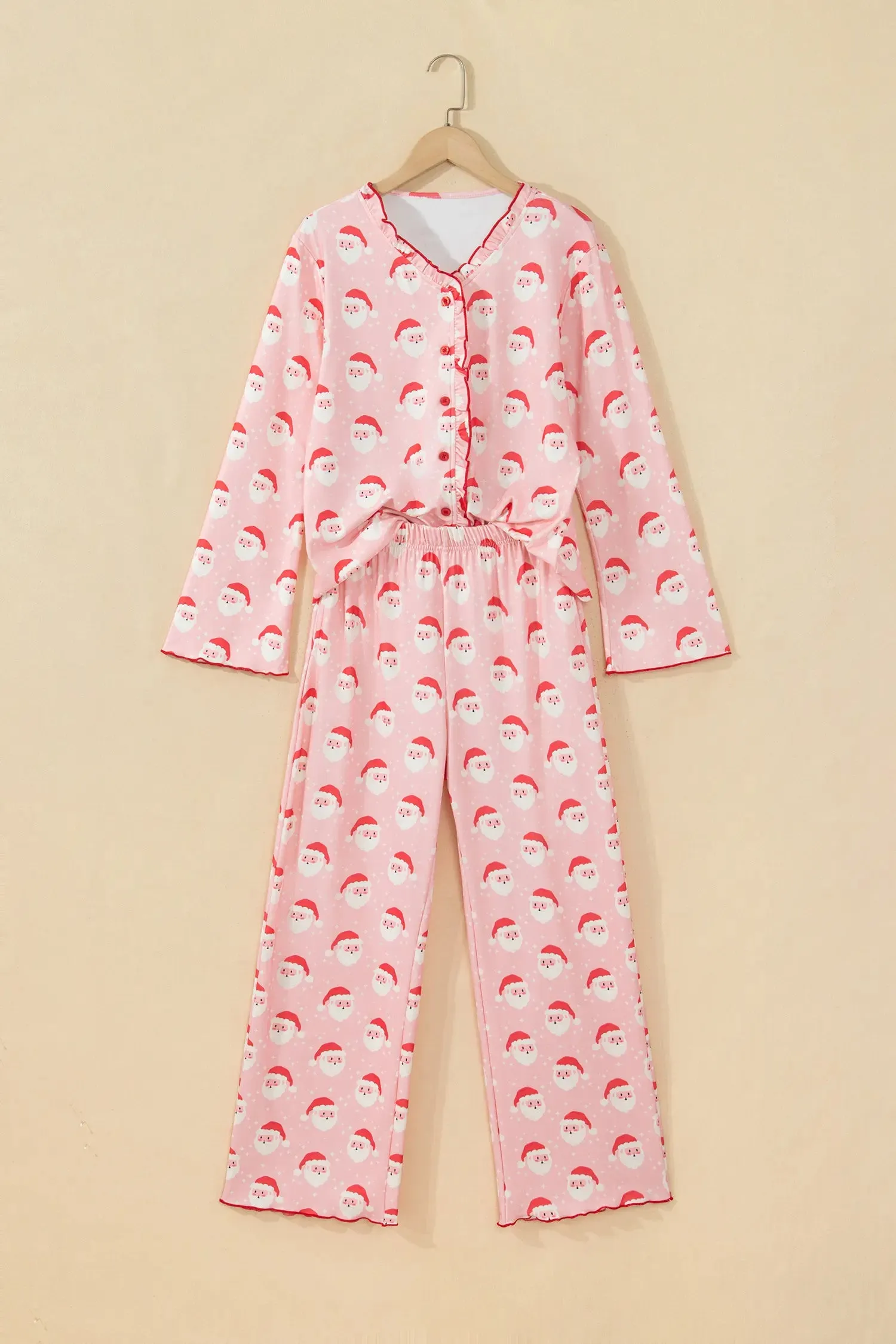 Lounge Set Santa Print Frilled Button Front Top and Pants sold by Beagle Boutique product image thumbnail 3