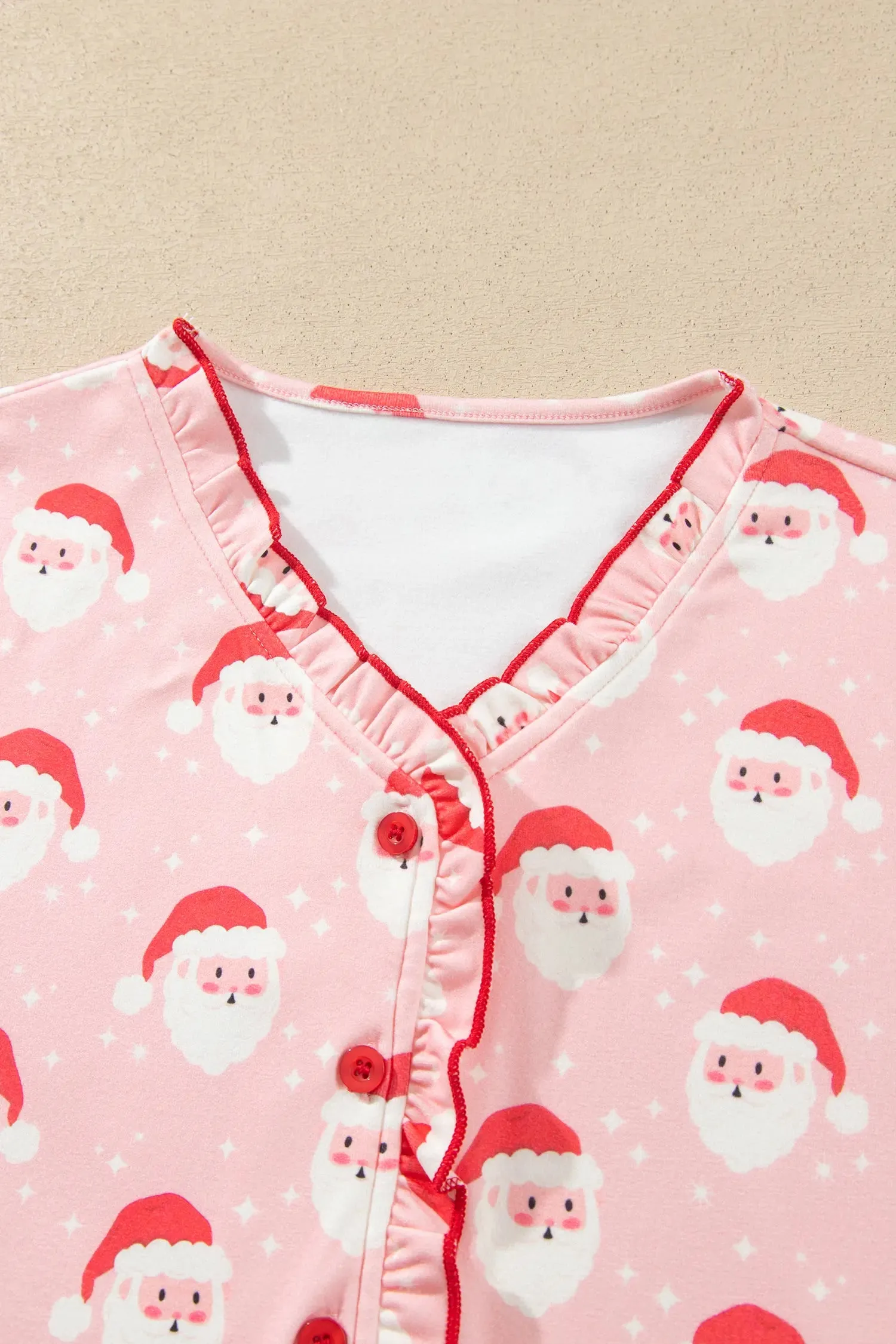 Lounge Set Santa Print Frilled Button Front Top and Pants sold by Beagle Boutique product image thumbnail 5