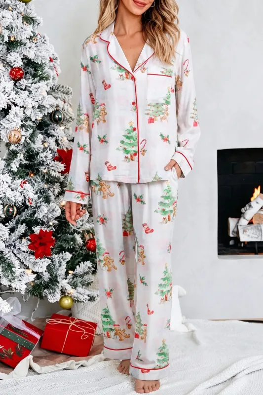 Long Sleeve 2-Piece Lounge Set — Festive Gingerbread Print made by Beagle Boutique