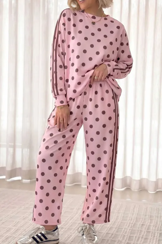 Co-ord Polka Dot Side-Stripe Long Sleeve Top and Trousers Set made by Beagle Boutique