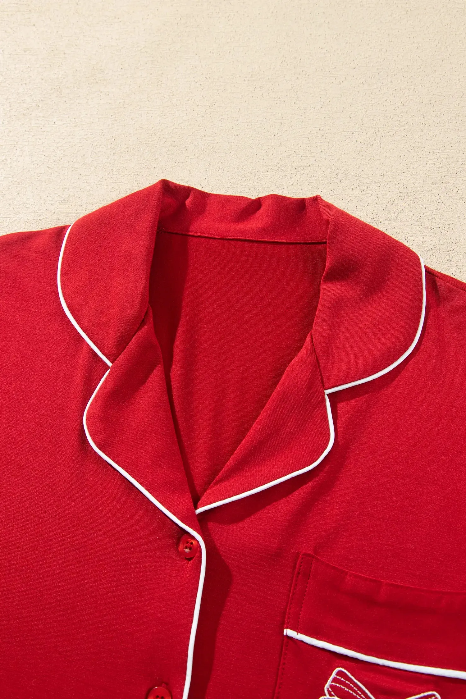 Racing Red Bow Pocket Detail Long Sleeve Shirt 2pcs Pajama Set sold by Beagle Boutique product image thumbnail 5