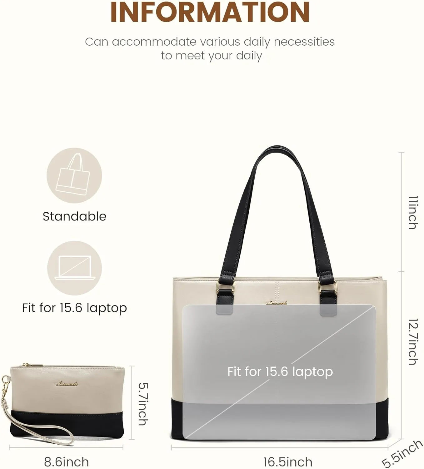 2Pcs Laptop Tote Bag, 15.6" sold by LOVEVOOK product image thumbnail 4