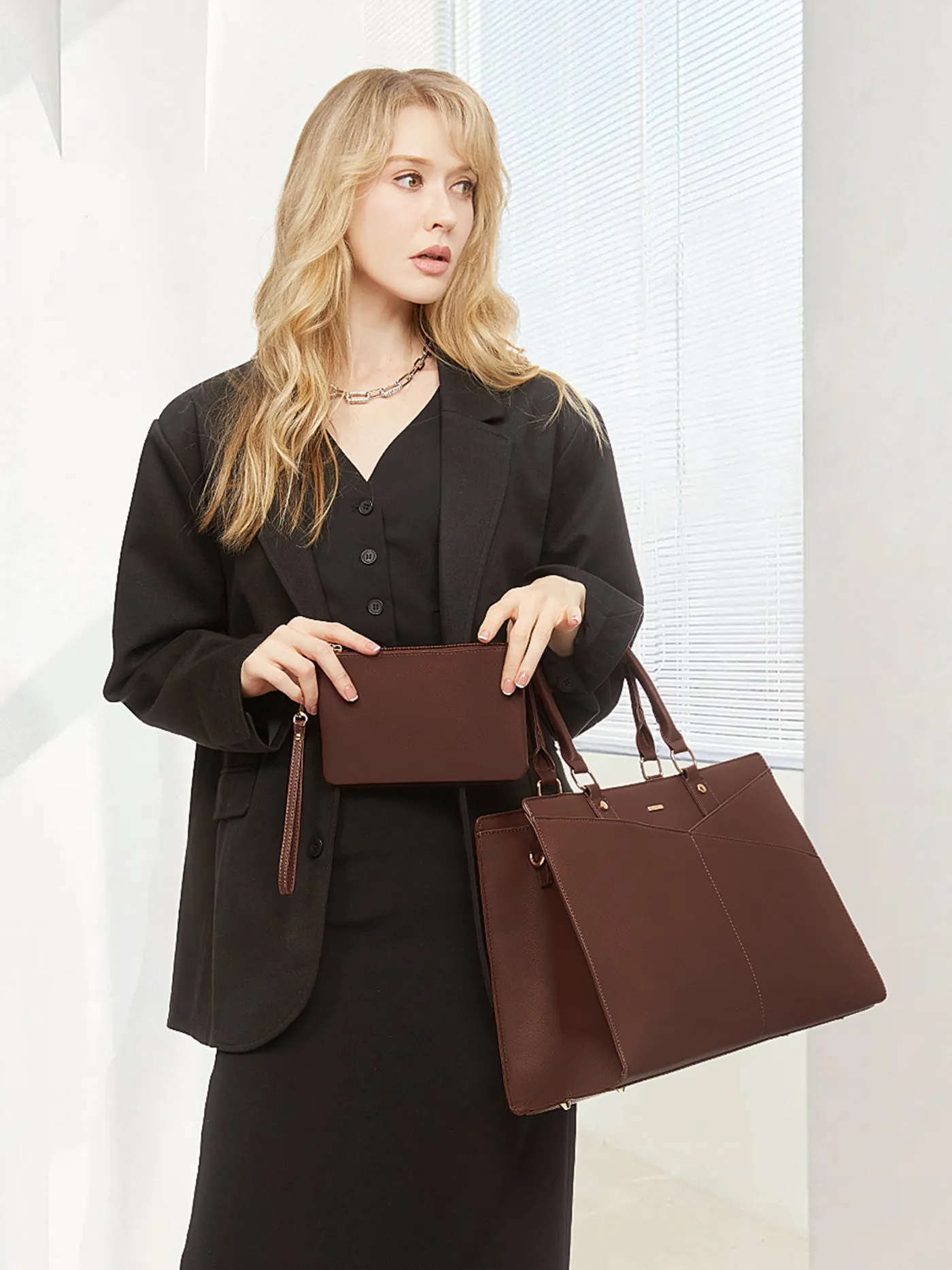 2Pcs Leather Office Laptop Tote Bag, 15.6" 17.3" sold by LOVEVOOK product image thumbnail 2
