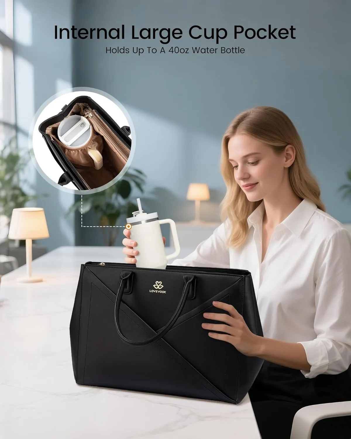 PU Leather Work Bag, 15.6" 17.3" sold by LOVEVOOK product image thumbnail 3