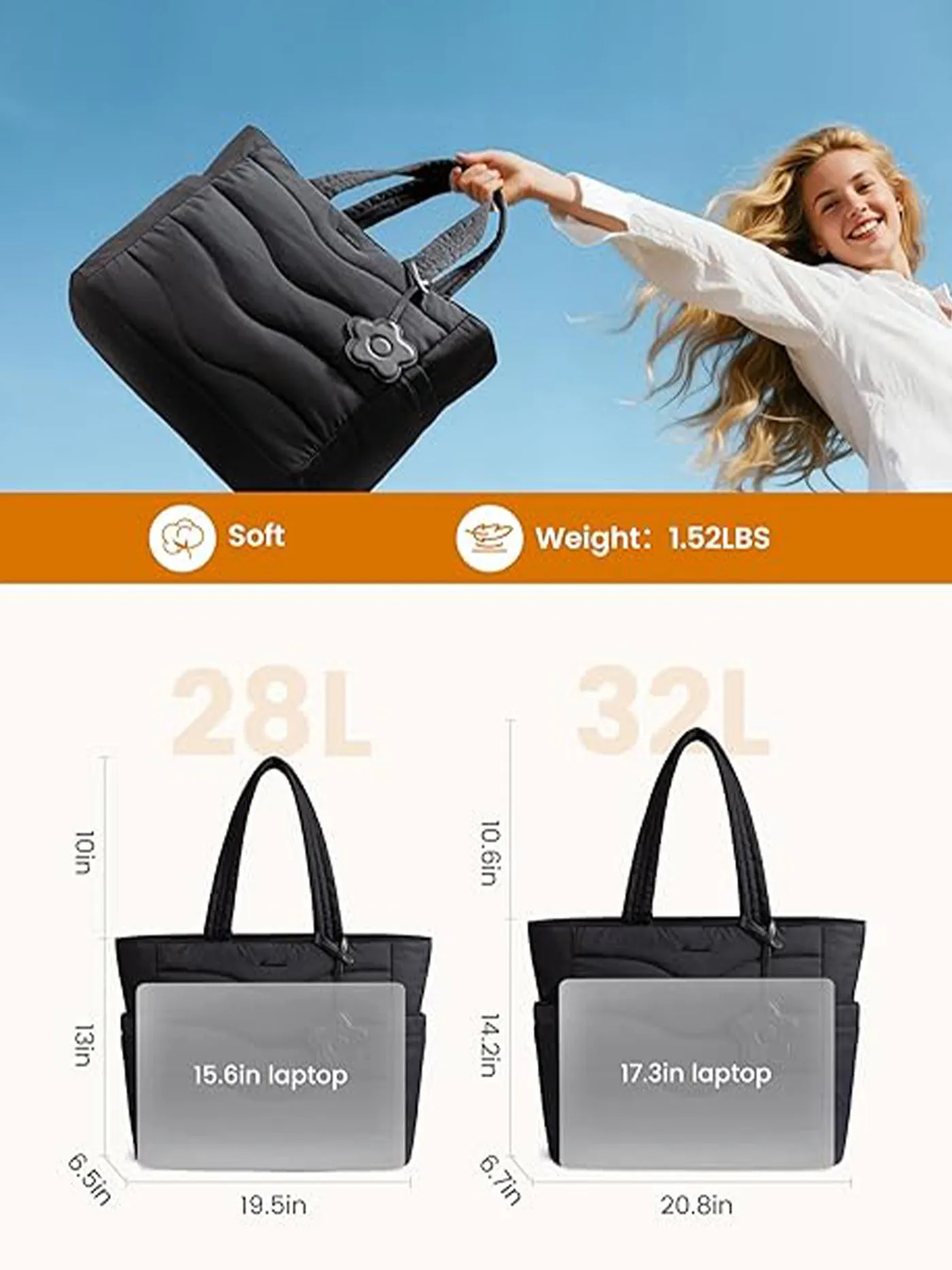 Puffer Tote Bag 15.6"17.3" sold by LOVEVOOK product image thumbnail 4