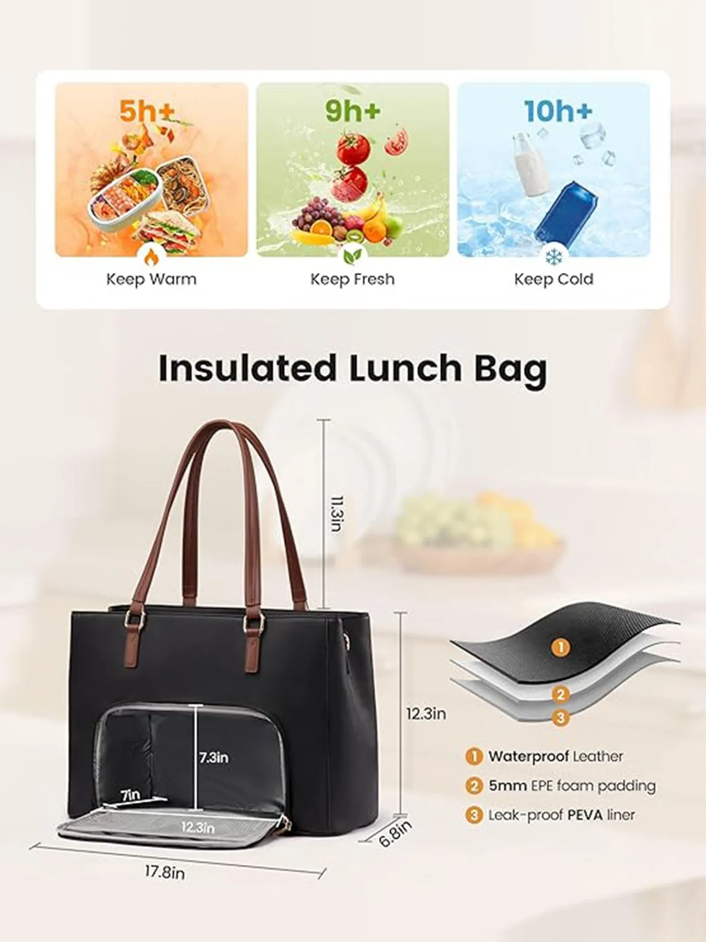Leather Laptop Lunch Bag 15.6" 17.3" sold by LOVEVOOK product image thumbnail 3
