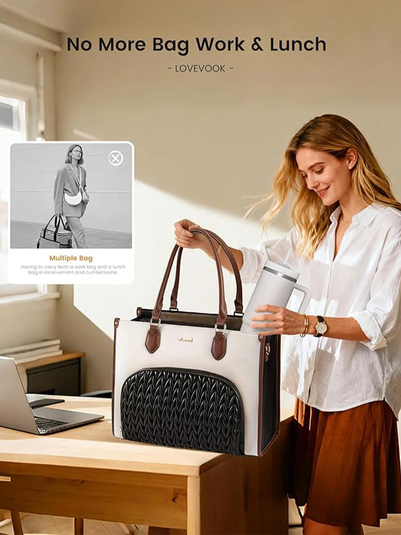 Lunch Compartment Laptop Tote Bag 15.6" 17.3" sold by LOVEVOOK product image thumbnail 2