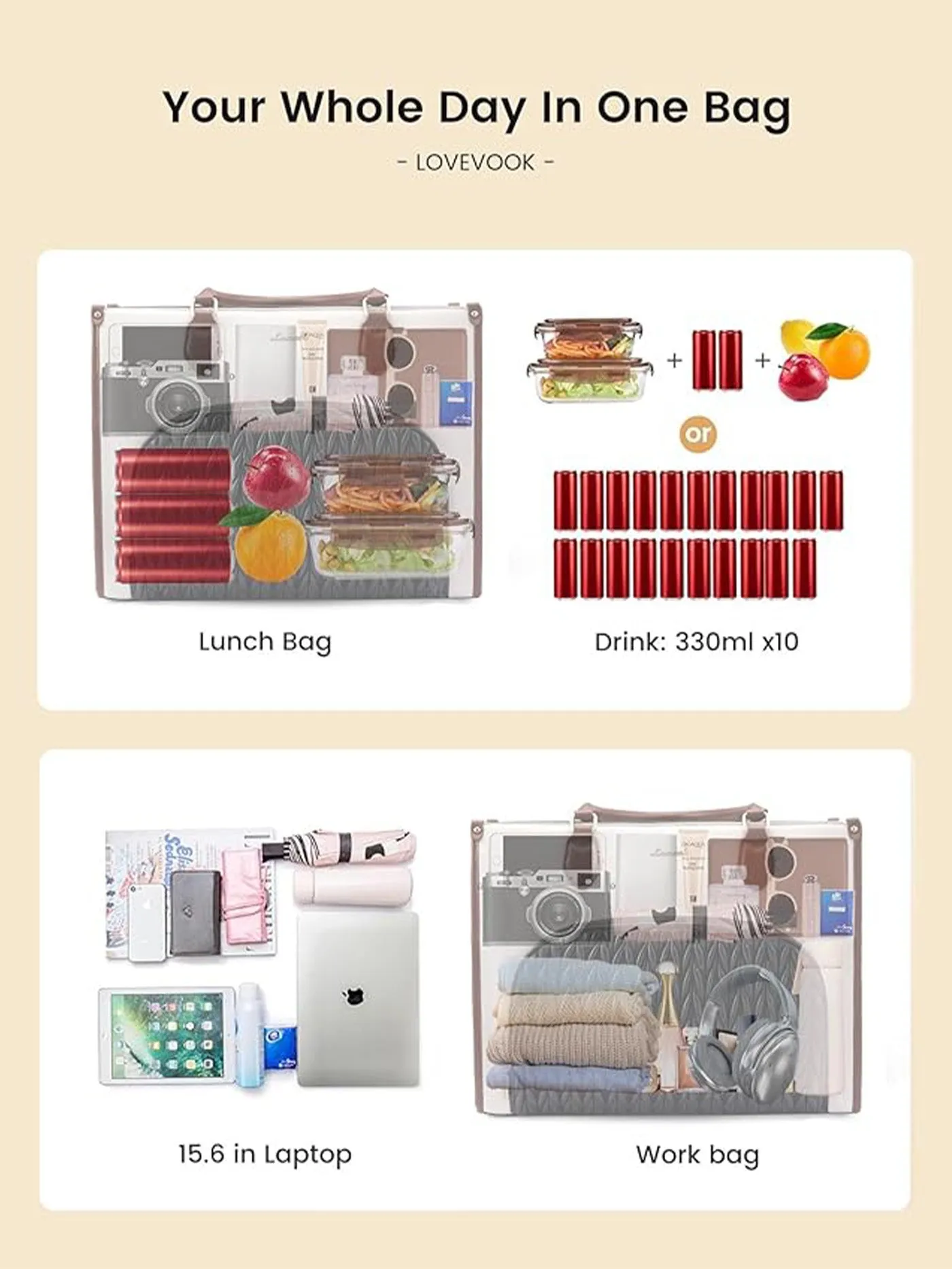 Lunch Compartment Laptop Tote Bag 15.6" 17.3" sold by LOVEVOOK product image thumbnail 5