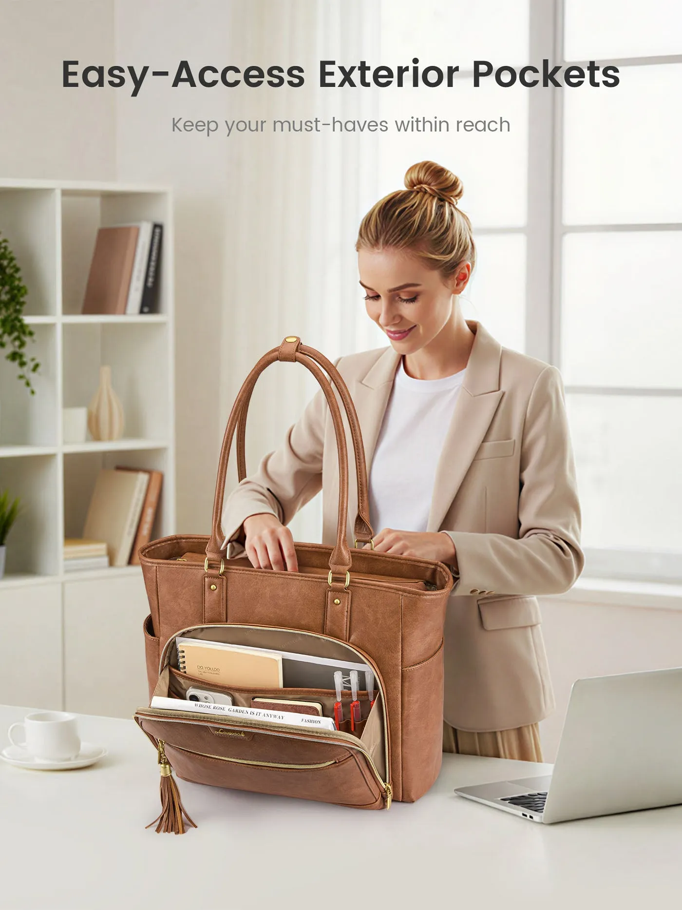 Vintage Leather Laptop Tote Bag 15.6" 17.3" sold by LOVEVOOK product image thumbnail 3