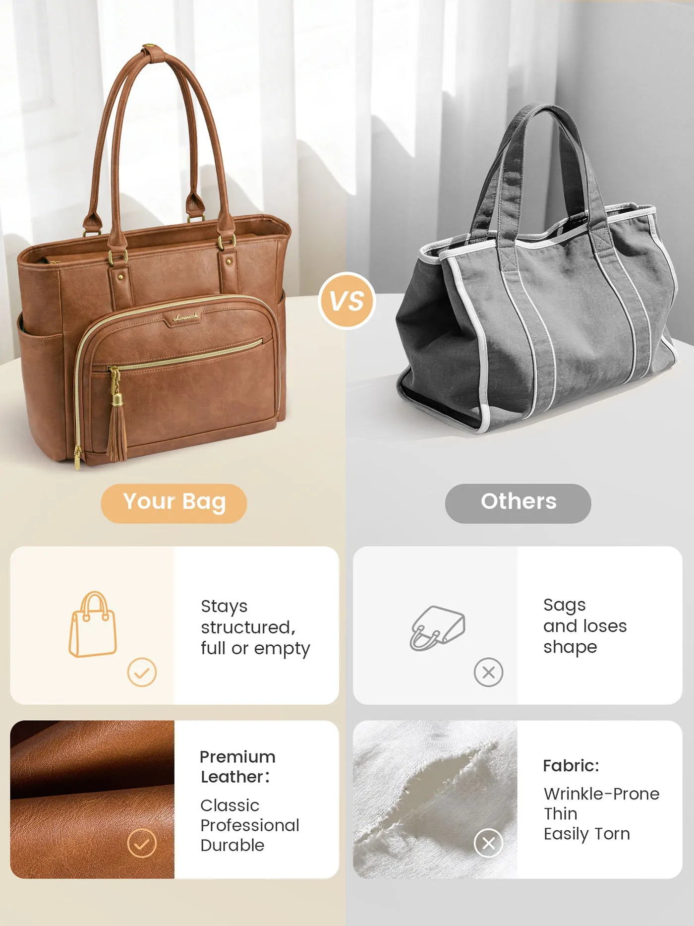 Vintage Leather Laptop Tote Bag 15.6" 17.3" sold by LOVEVOOK product image thumbnail 4