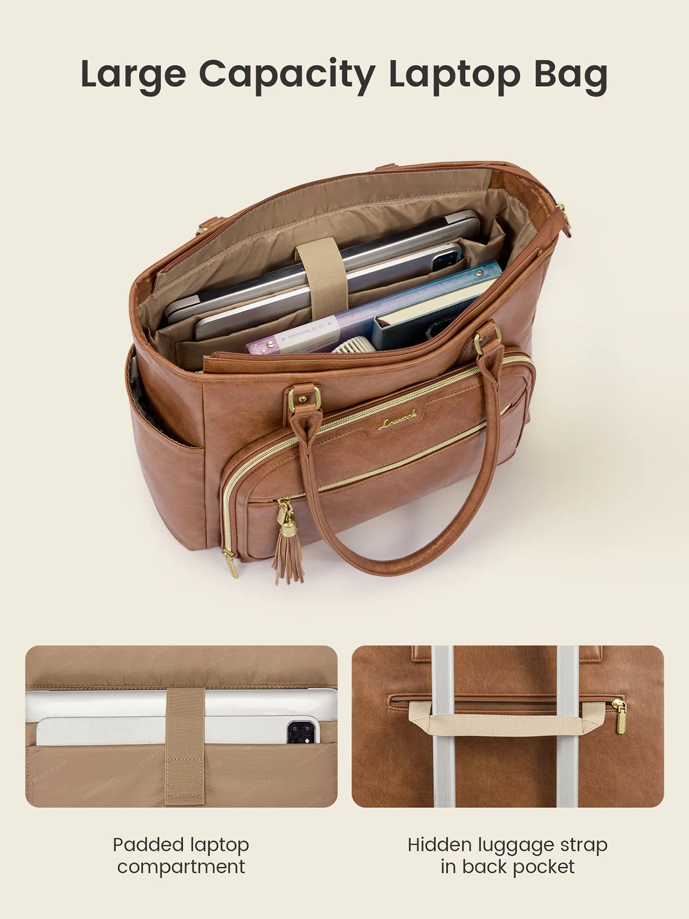 Vintage Leather Laptop Tote Bag 15.6" 17.3" sold by LOVEVOOK product image thumbnail 5