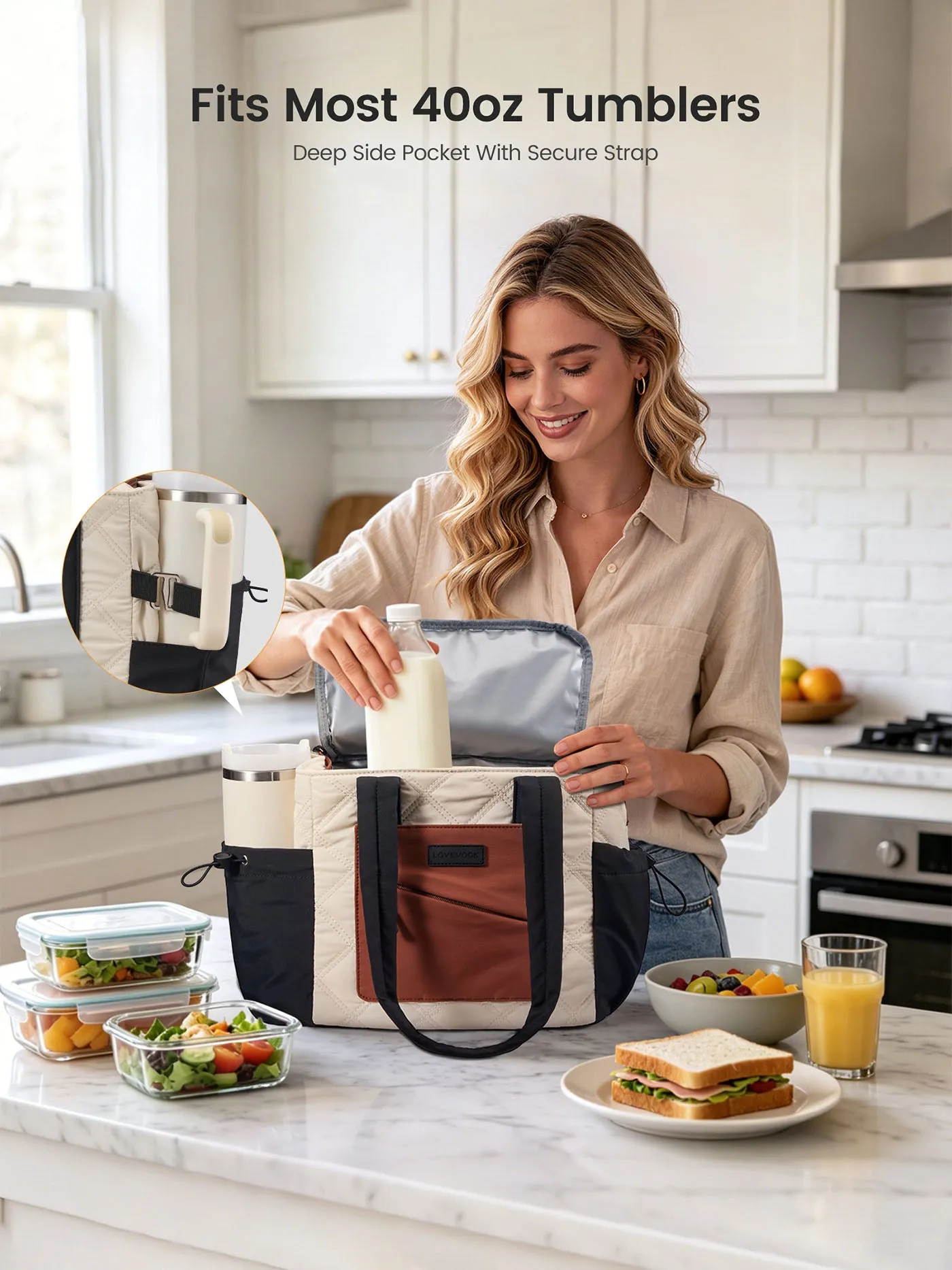 Quilted Insulated Lunch Bag 15L/18L sold by LOVEVOOK product image thumbnail 4