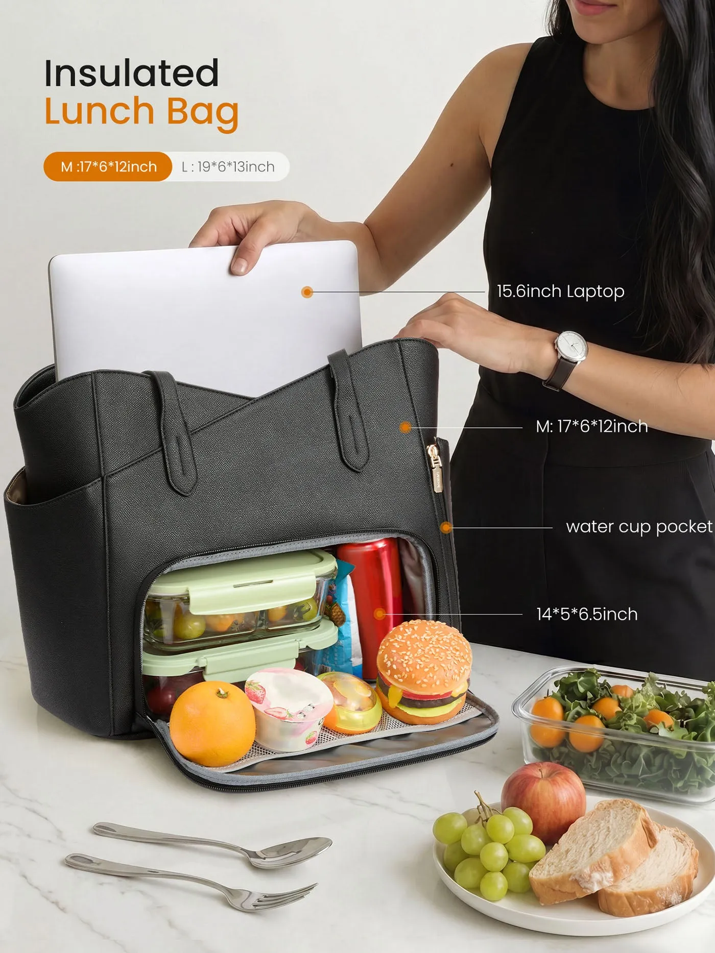 Lunch Tote Bag with Lunch Compartment 15.6" 17.3" sold by LOVEVOOK product image thumbnail 5