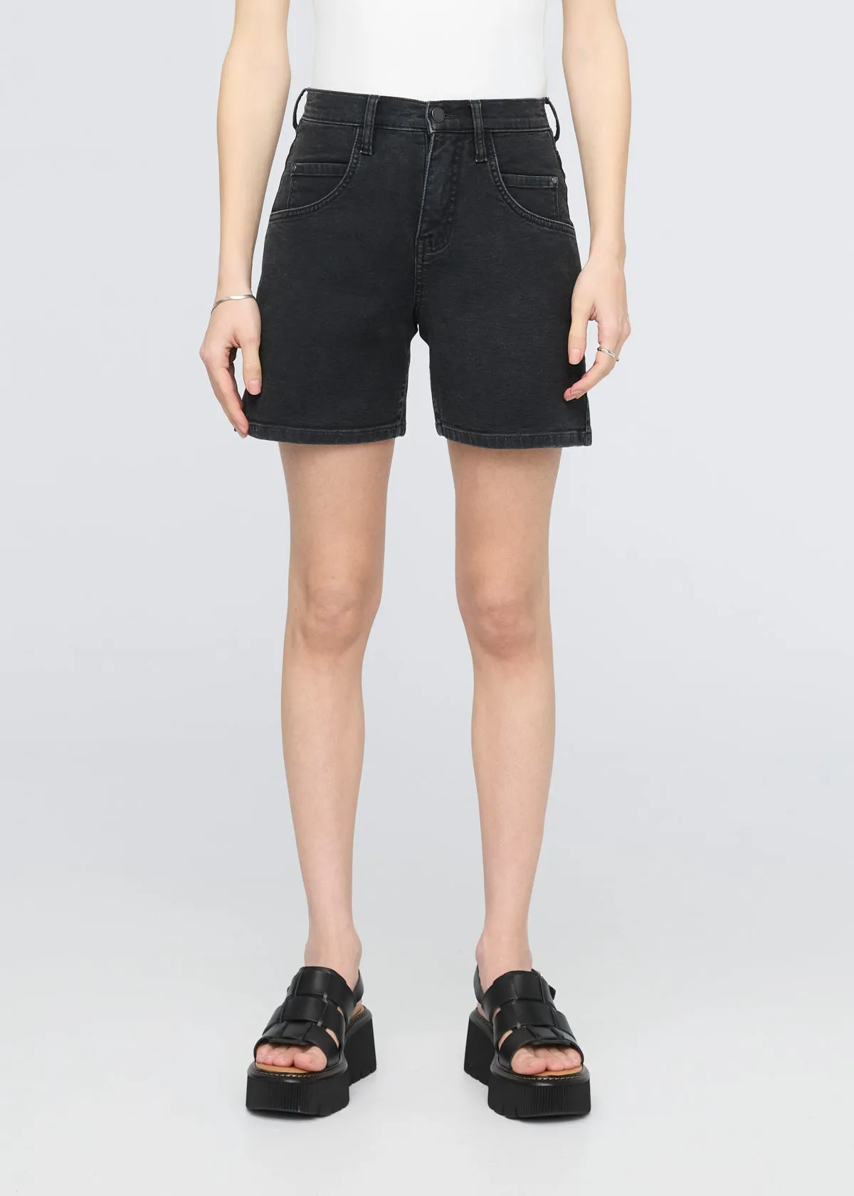 Stretch Canvas High Rise Relaxed Short - Black sold by DUER