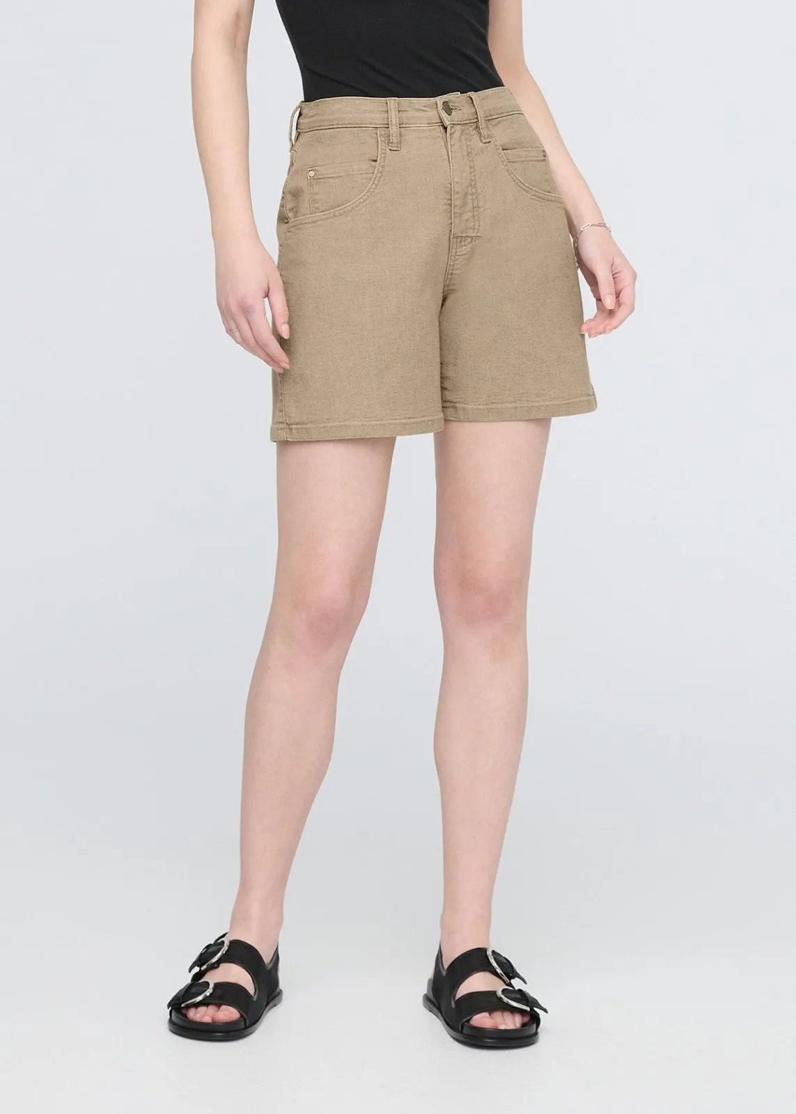 Stretch Canvas High Rise Relaxed Short - Tan sold by DUER