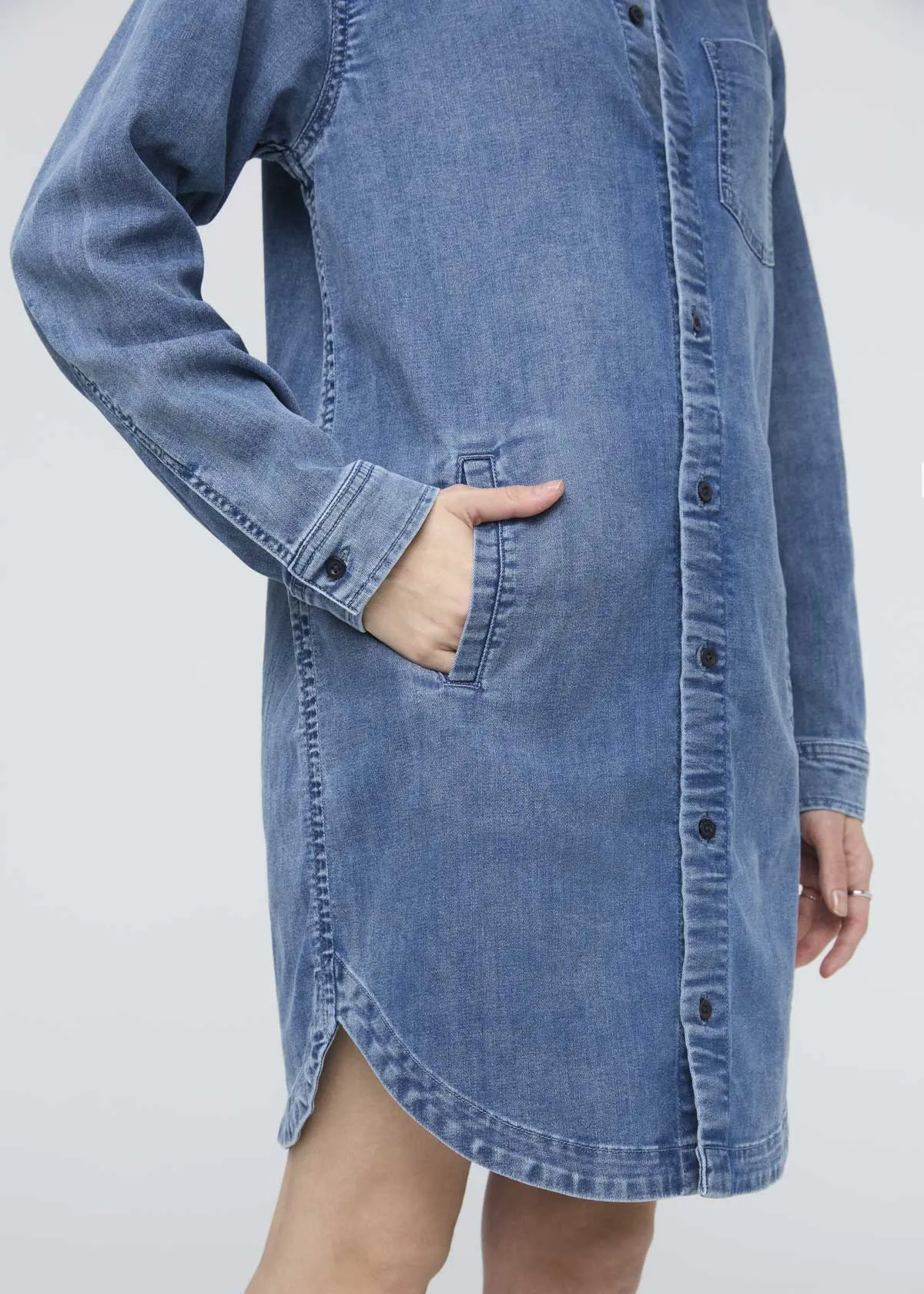 Performance Denim Lite Shirt Dress - Washed Indigo sold by DUER product image thumbnail 5
