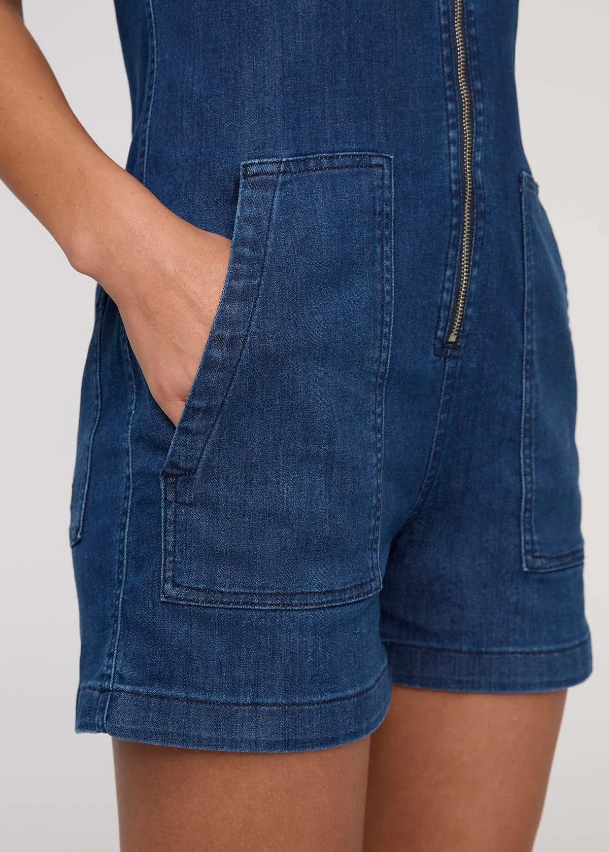 Performance Denim Lite Romper - Stone Wash sold by DUER product image thumbnail 5