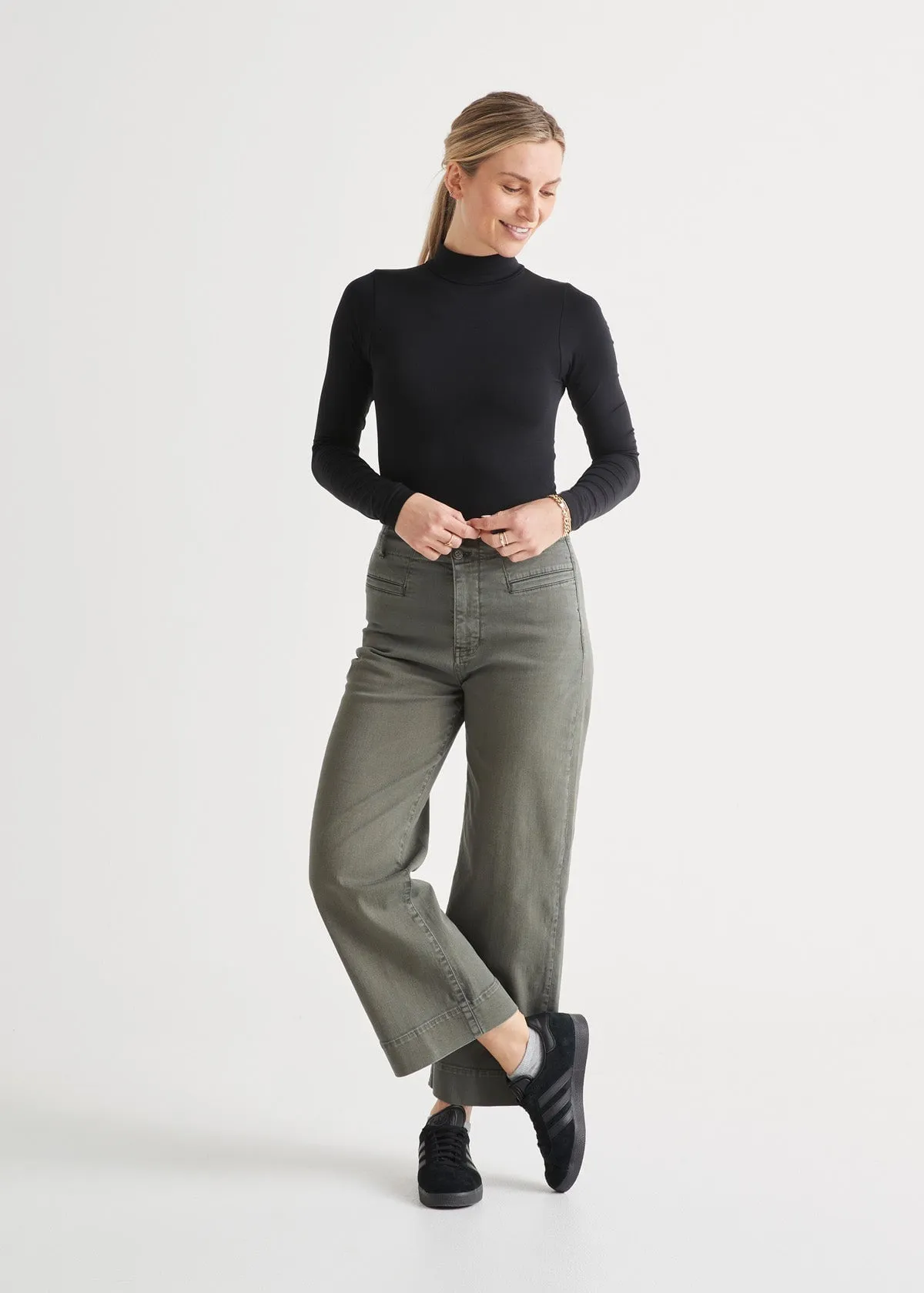 LuxTwill High Rise Trouser - Thyme sold by DUER product image thumbnail 2
