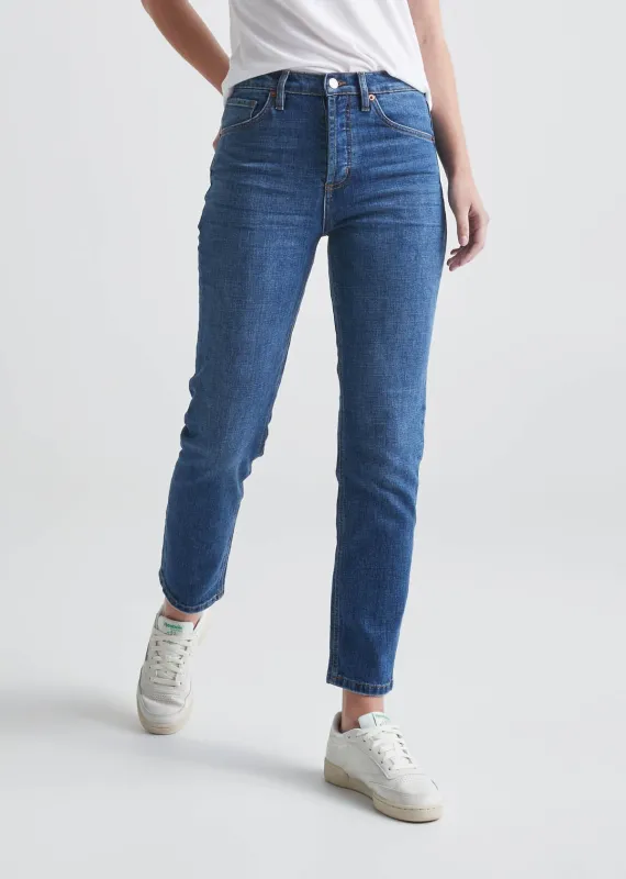 Midweight Denim High Rise Straight (Button Fly) - Medium Blue sold by DUER