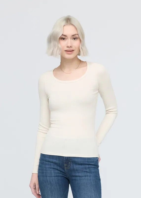 Ribbed Pima Long Sleeve Tee - Ecru sold by DUER