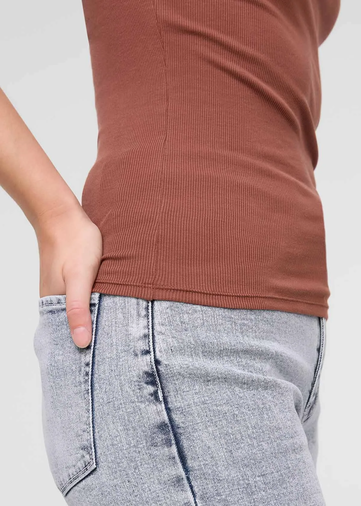 Ribbed Pima Mock Neck Tee - Rust sold by DUER product image thumbnail 5