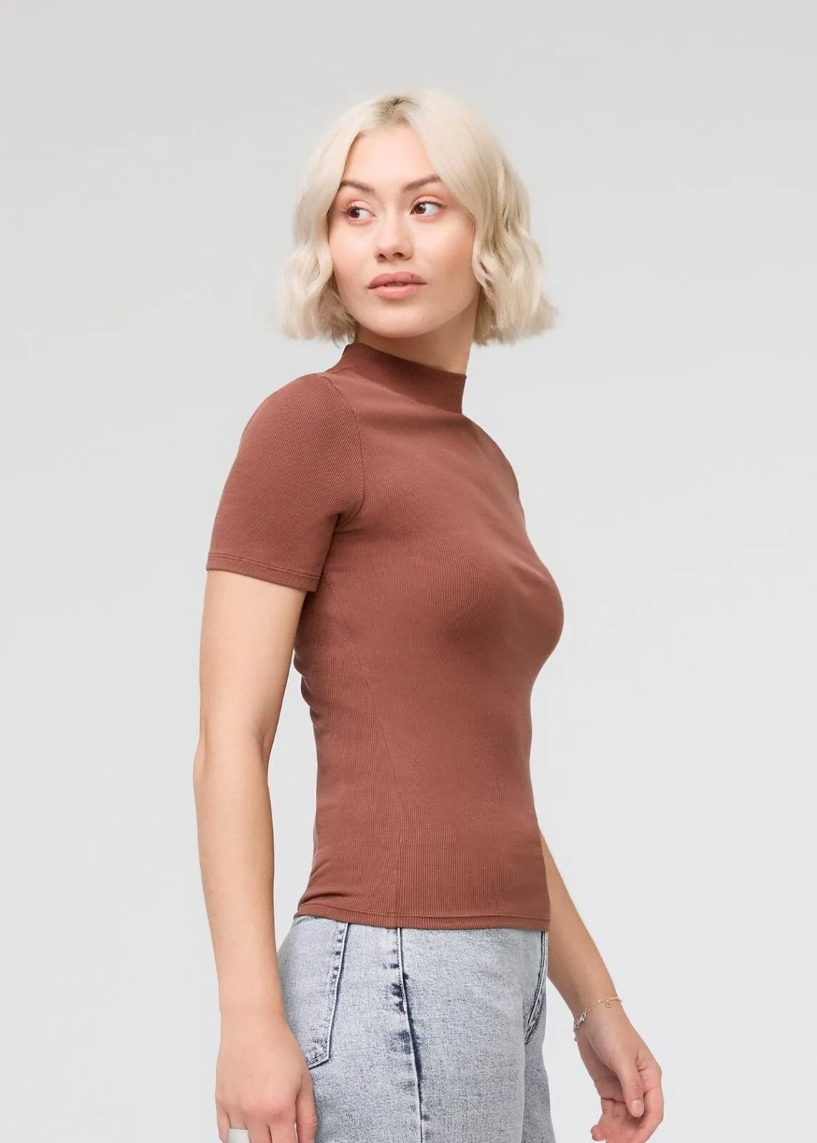 Ribbed Pima Mock Neck Tee - Rust sold by DUER product image thumbnail 3
