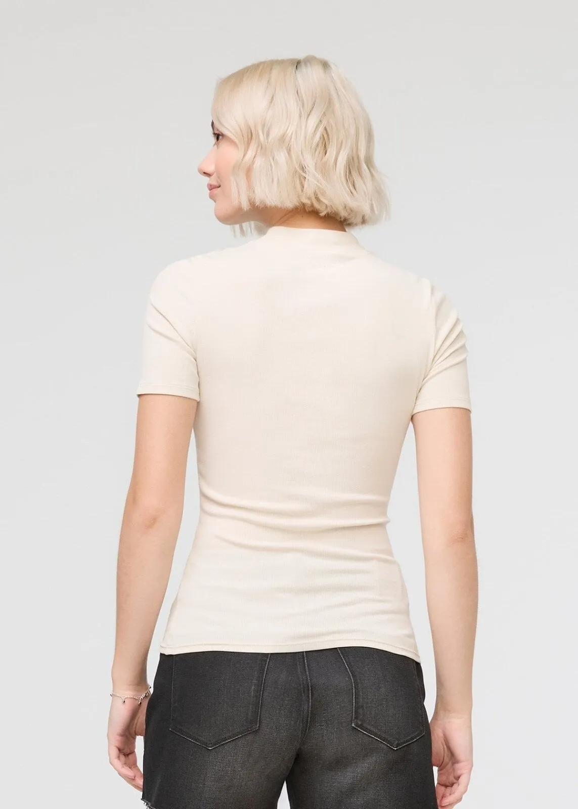 Ribbed Pima Mock Neck Tee - Ecru sold by DUER product image thumbnail 4