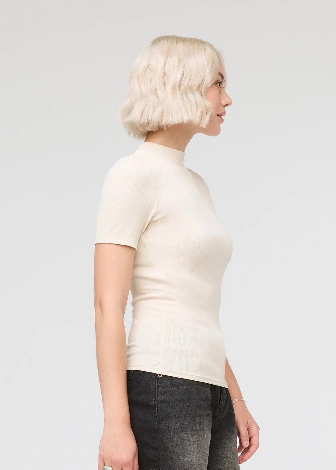 Ribbed Pima Mock Neck Tee - Ecru sold by DUER product image thumbnail 3