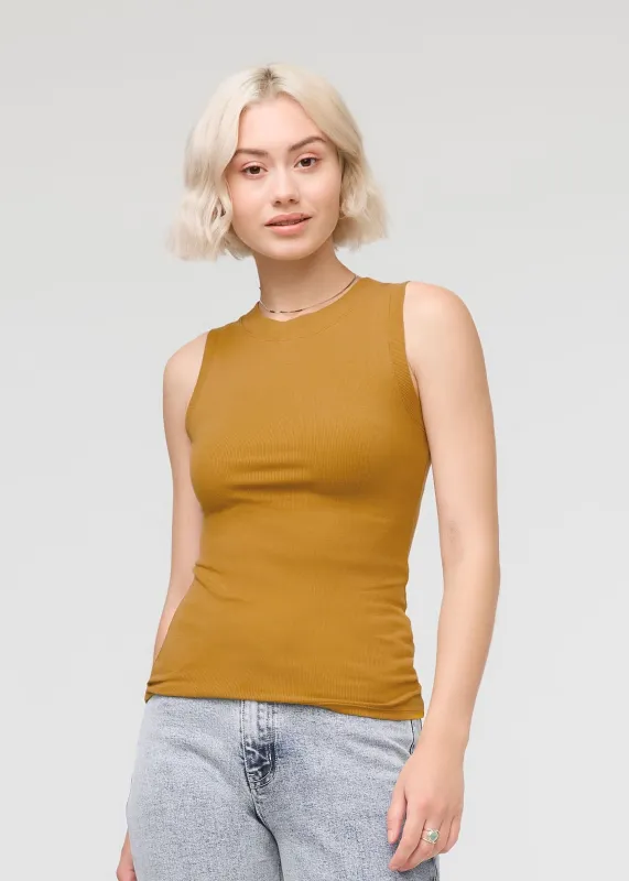 Ribbed Pima High Neck Tank - Cider sold by DUER