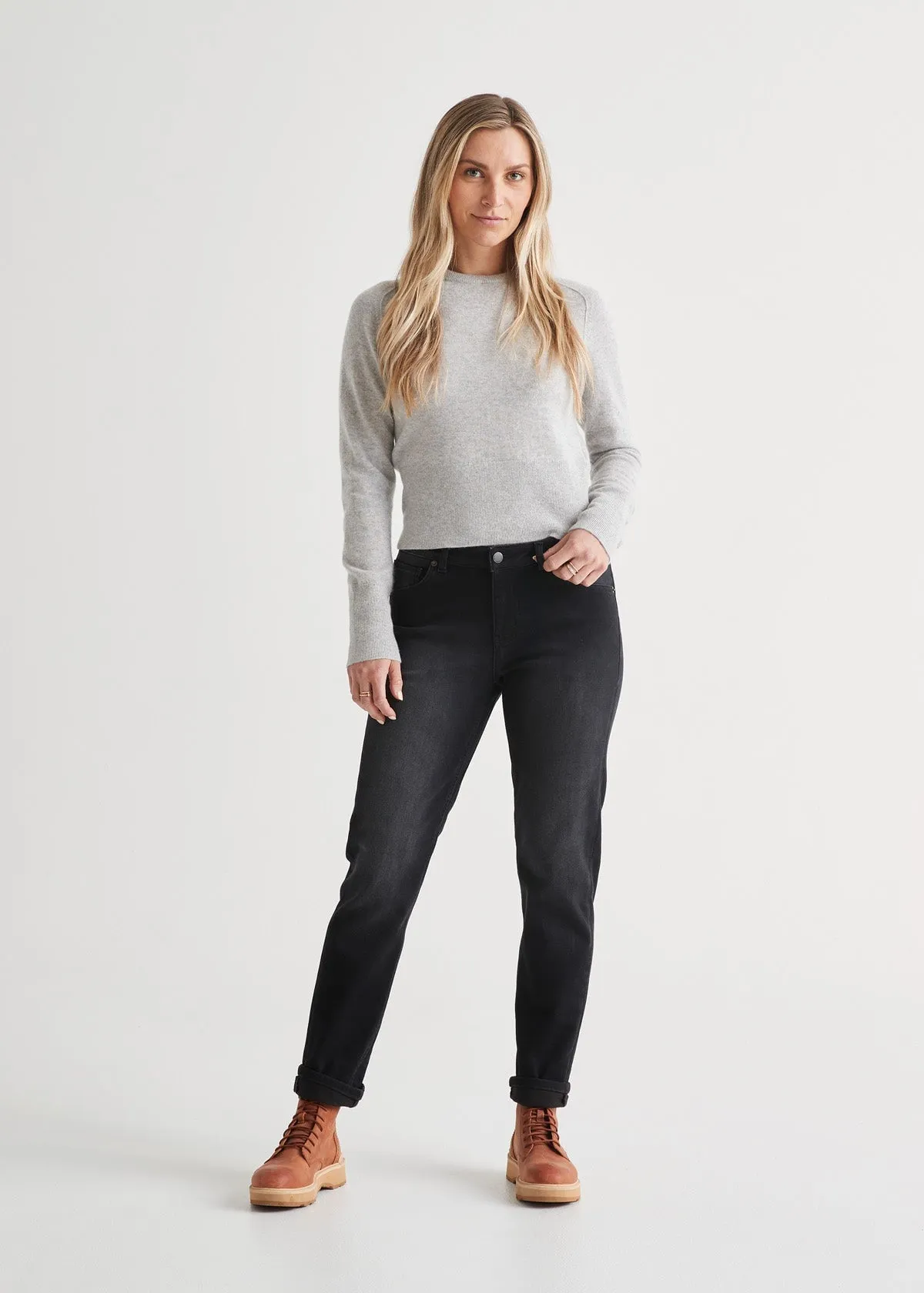 Fireside Denim Girlfriend Jean - Washed Black sold by DUER