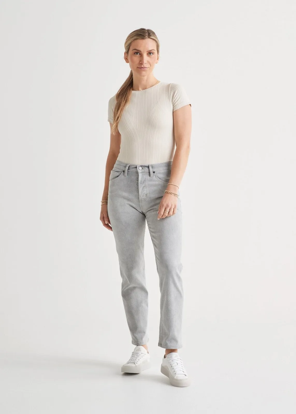 Midweight Denim High Rise Straight (Zip Fly) - White Out sold by DUER