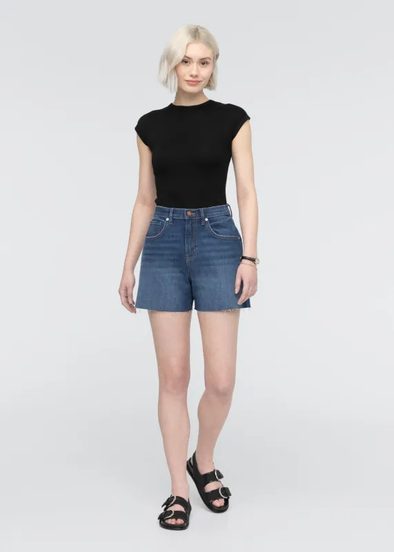 Performance Denim+ High Rise Relaxed Short - Medium Indigo sold by DUER