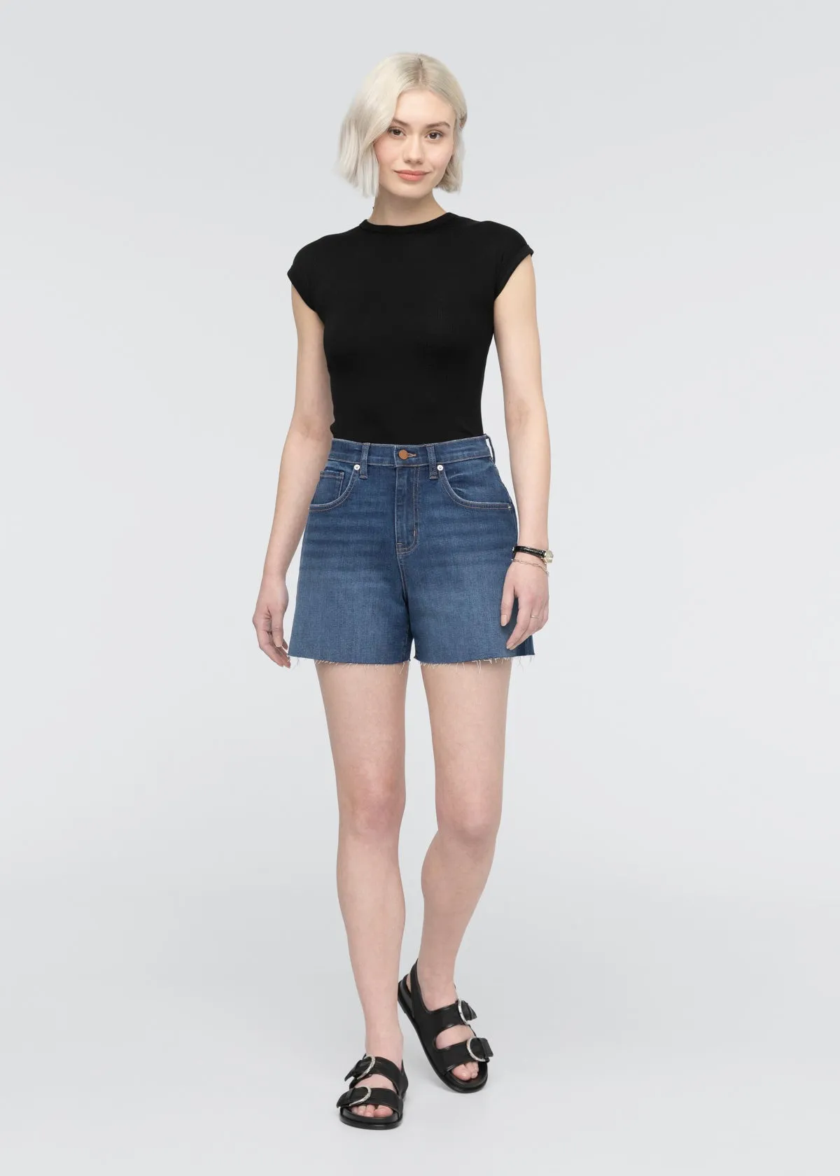 Performance Denim+ High Rise Relaxed Short - Medium Indigo sold by DUER