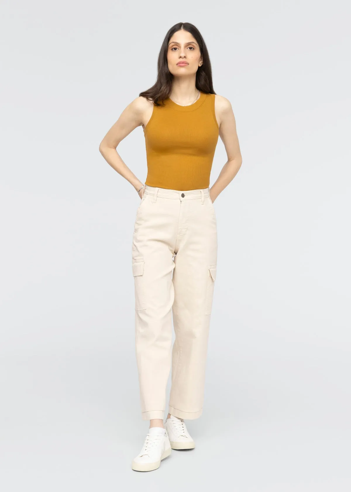 LuxTwill High Rise Cargo Pant - Ecru sold by DUER