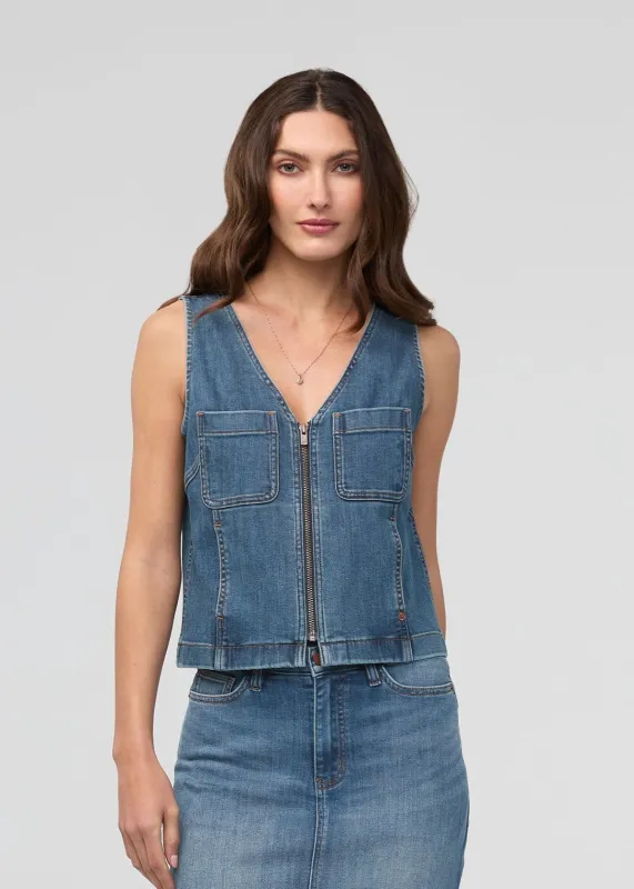Performance Denim Zip Front Vest sold by DUER