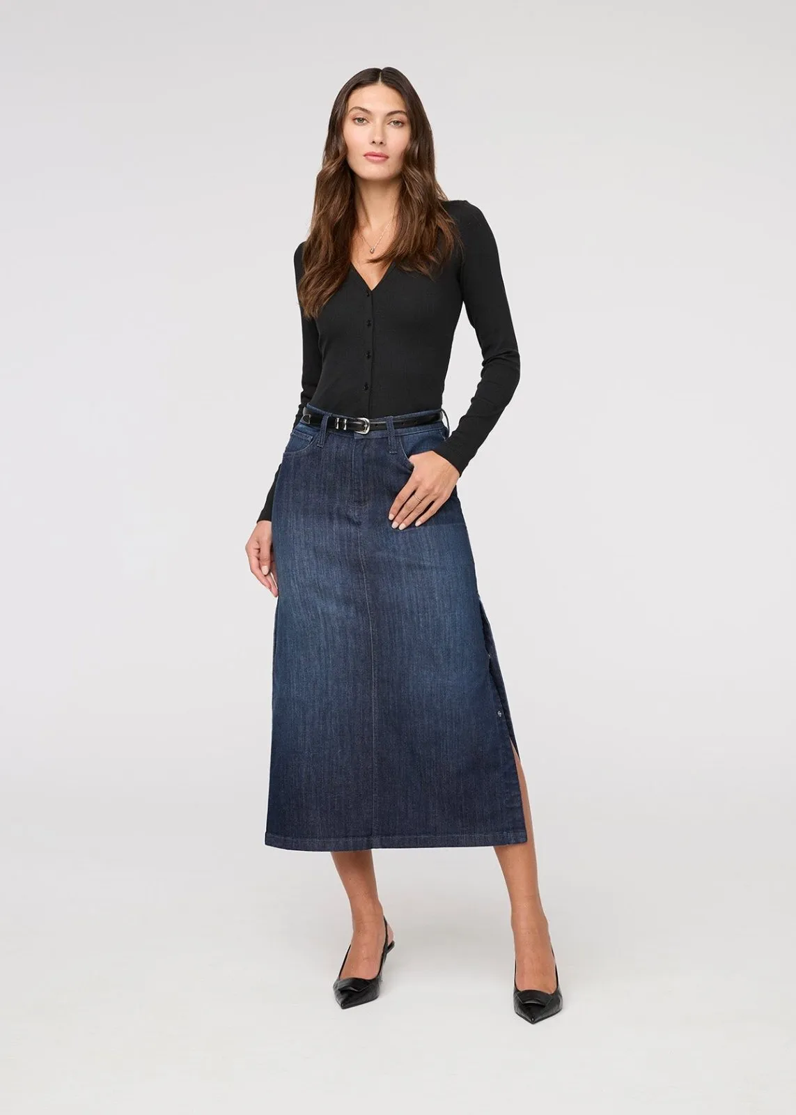 Performance Denim Slit Skirt - Dark Stone sold by DUER