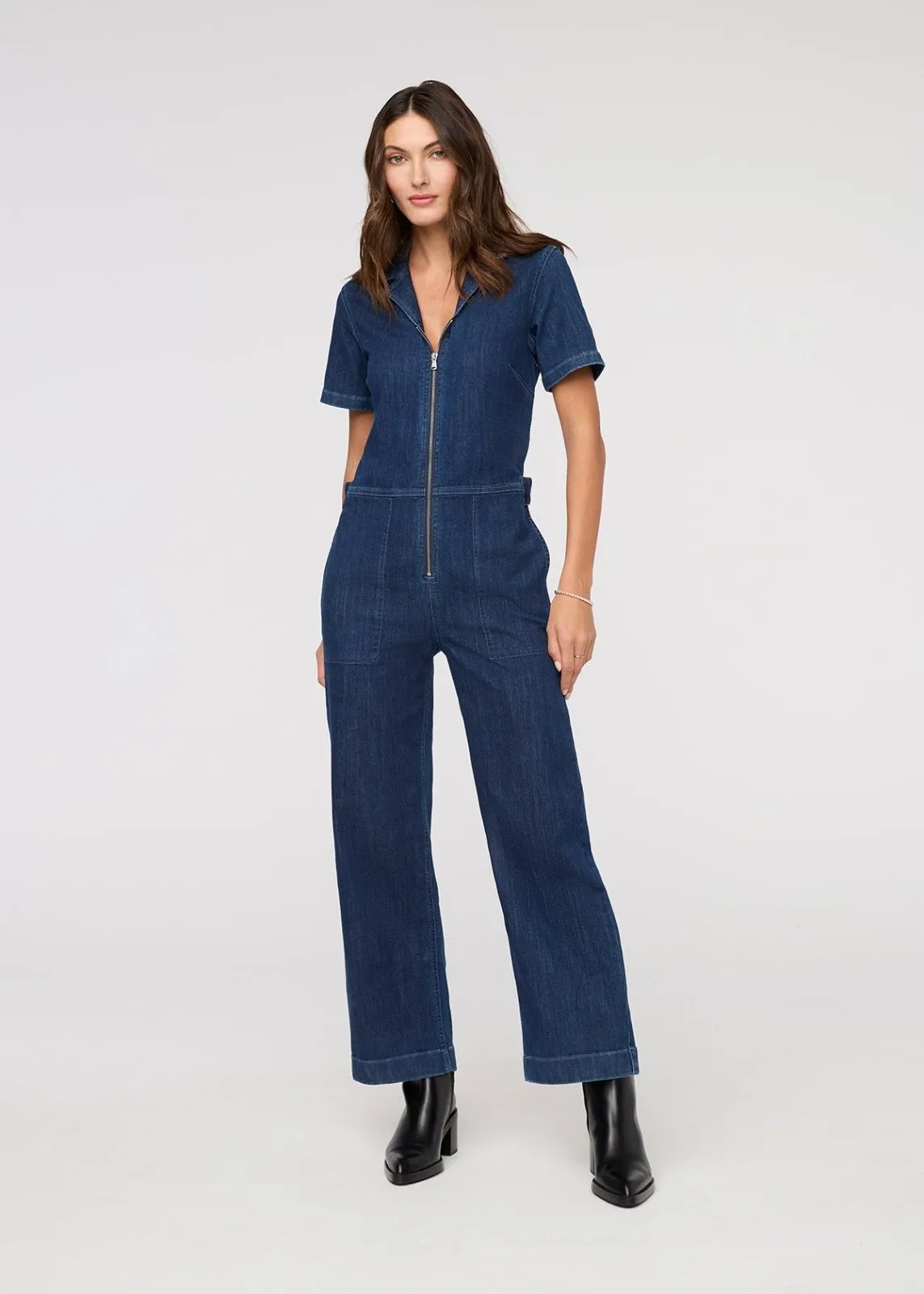 Performance Denim Short Sleeve Jumpsuit - Dark Stone sold by DUER