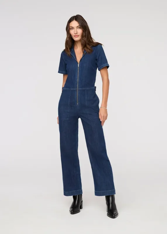 Performance Denim Short Sleeve Jumpsuit sold by DUER