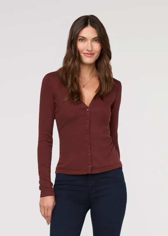Ribbed Pima Fitted Button Down - Rich Maroon sold by DUER