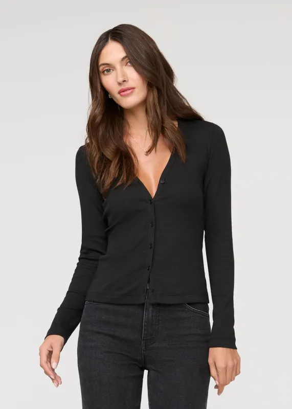 Ribbed Pima Fitted Button Down - Black sold by DUER