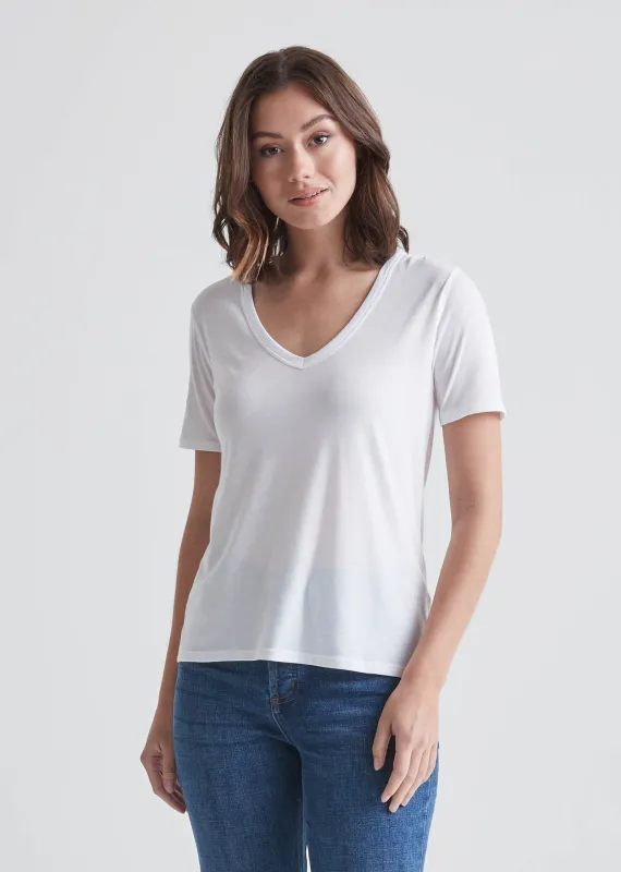The Only Tee V-Neck - White sold by DUER