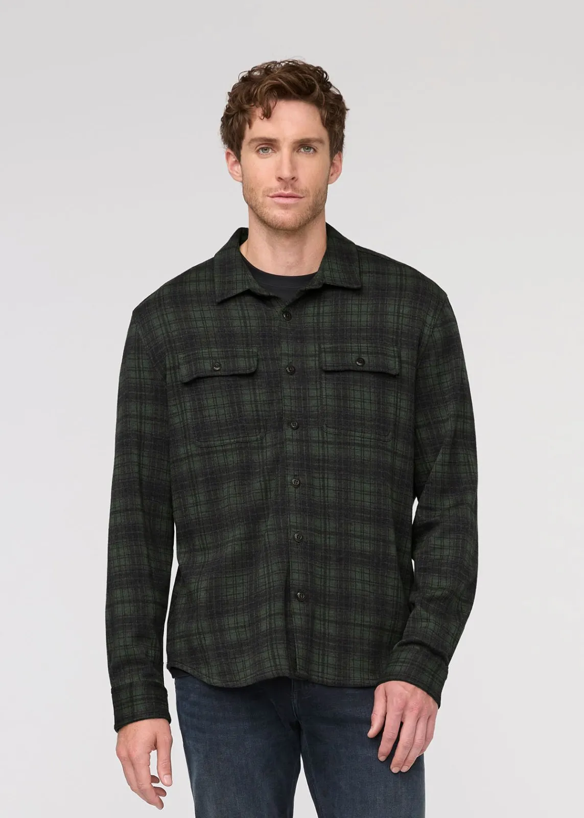 Performance Flannel Button Down - Heather Peat Plaid sold by DUER