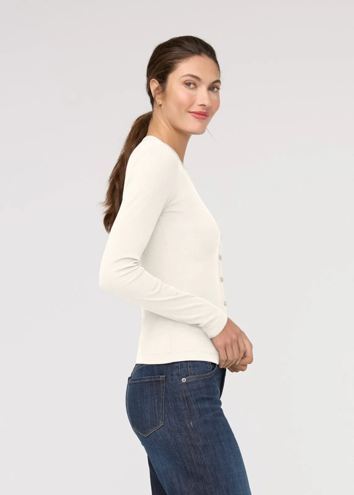 Ribbed Pima Fitted Button Down - Ecru sold by DUER product image thumbnail 3