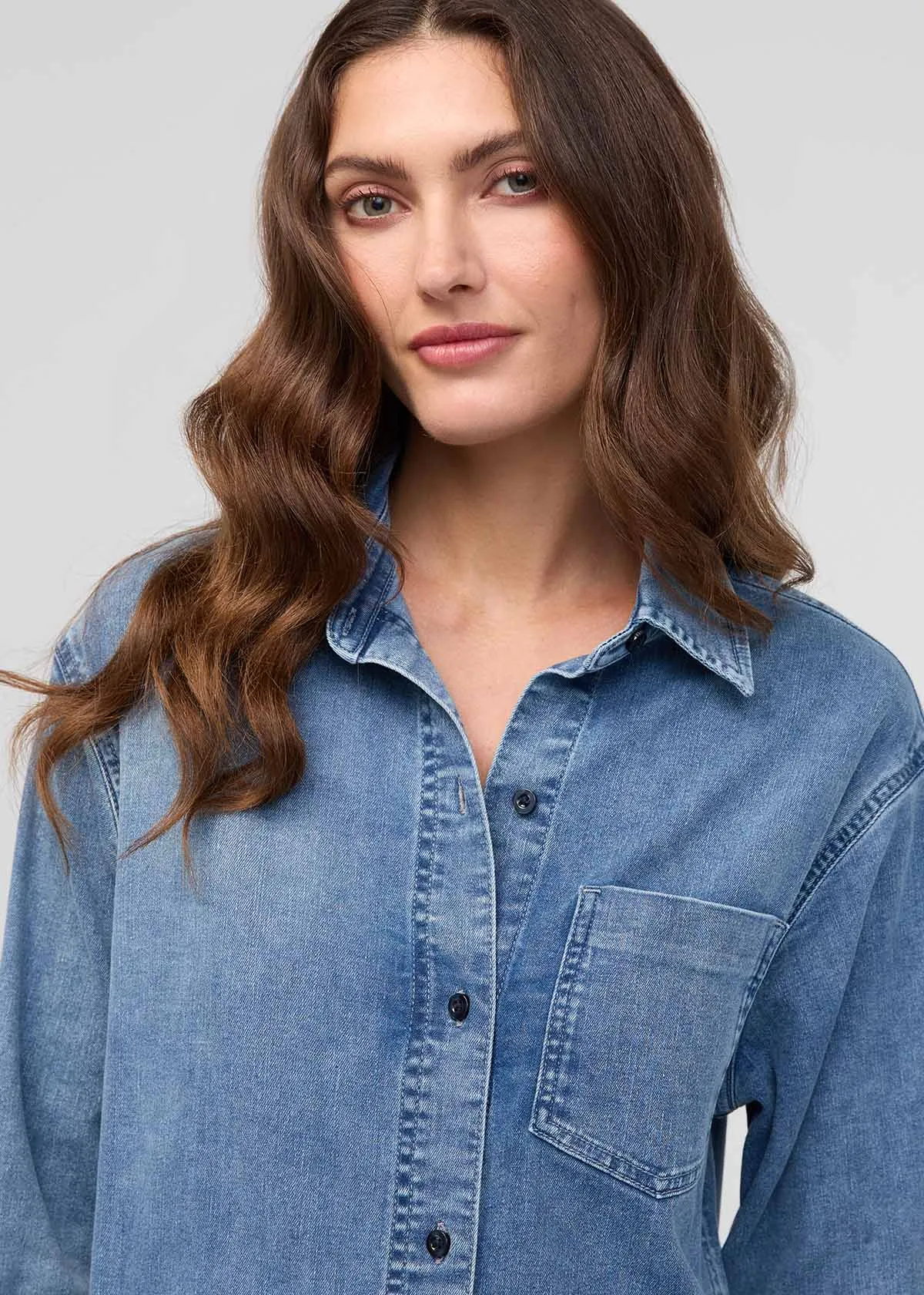 Performance Denim Lite Shirt Dress - Washed Indigo sold by DUER product image thumbnail 4