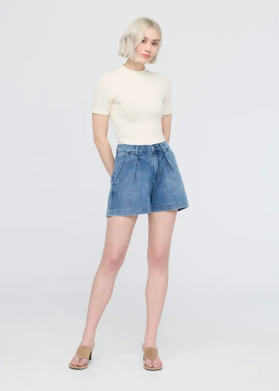 Performance Denim Lite Pleated Short - Slate Indigo sold by DUER