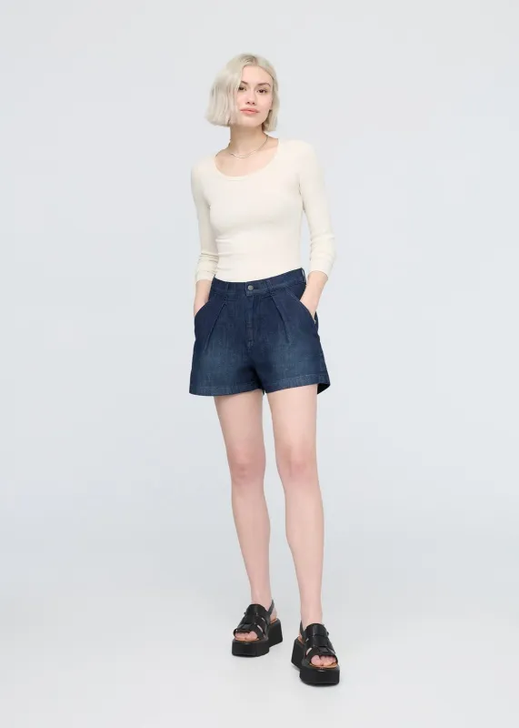 Performance Denim Lite Pleated Short - Modern Rinse sold by DUER