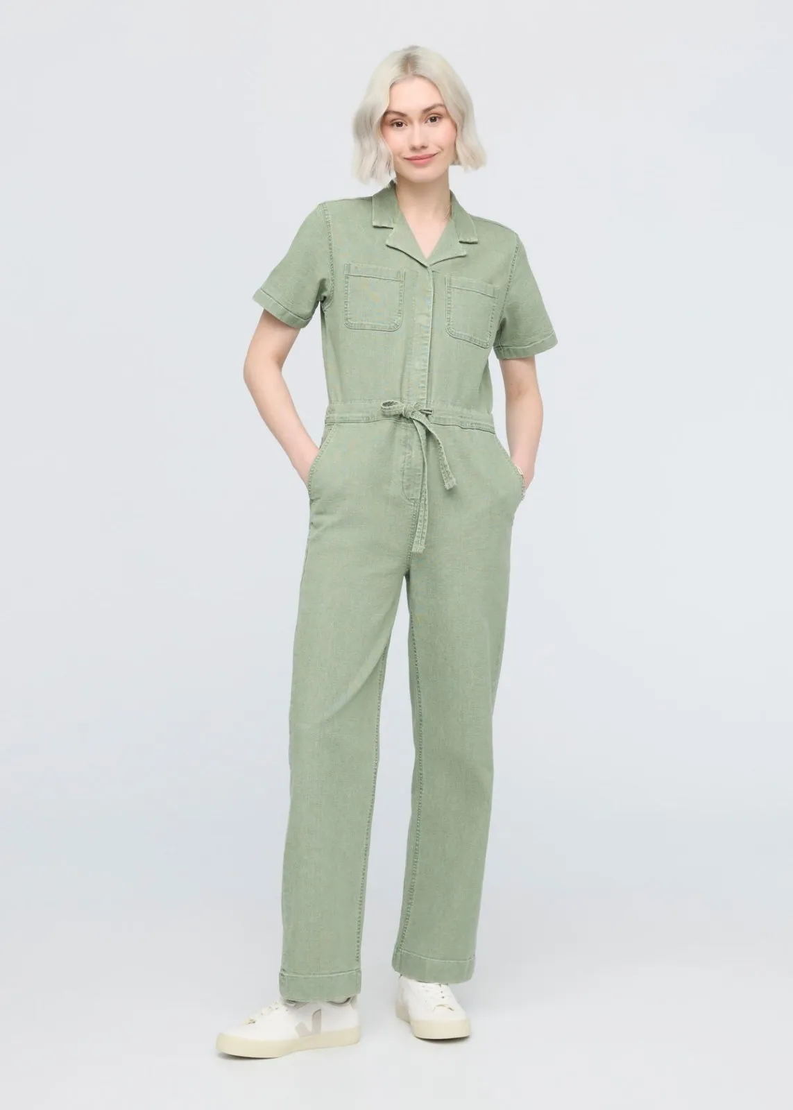 Stretch Canvas Girlfriend Jumpsuit - Light Pine sold by DUER