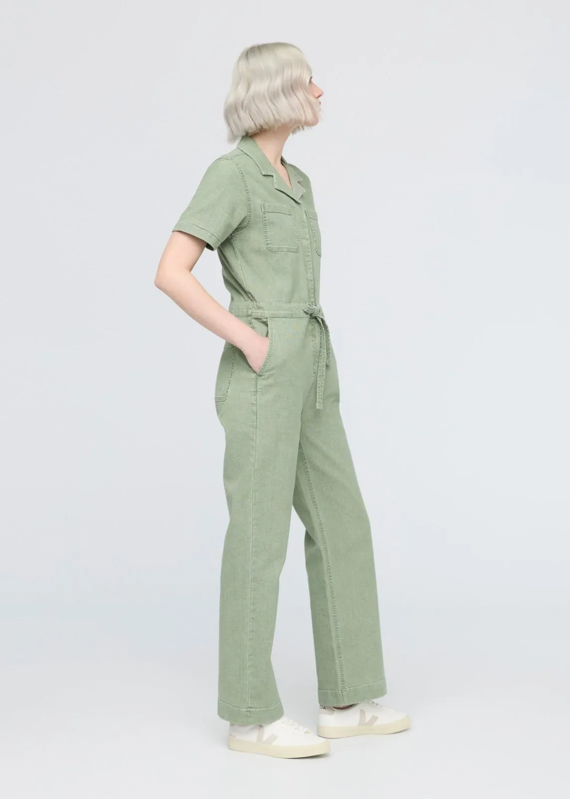Stretch Canvas Girlfriend Jumpsuit - Light Pine sold by DUER product image thumbnail 2