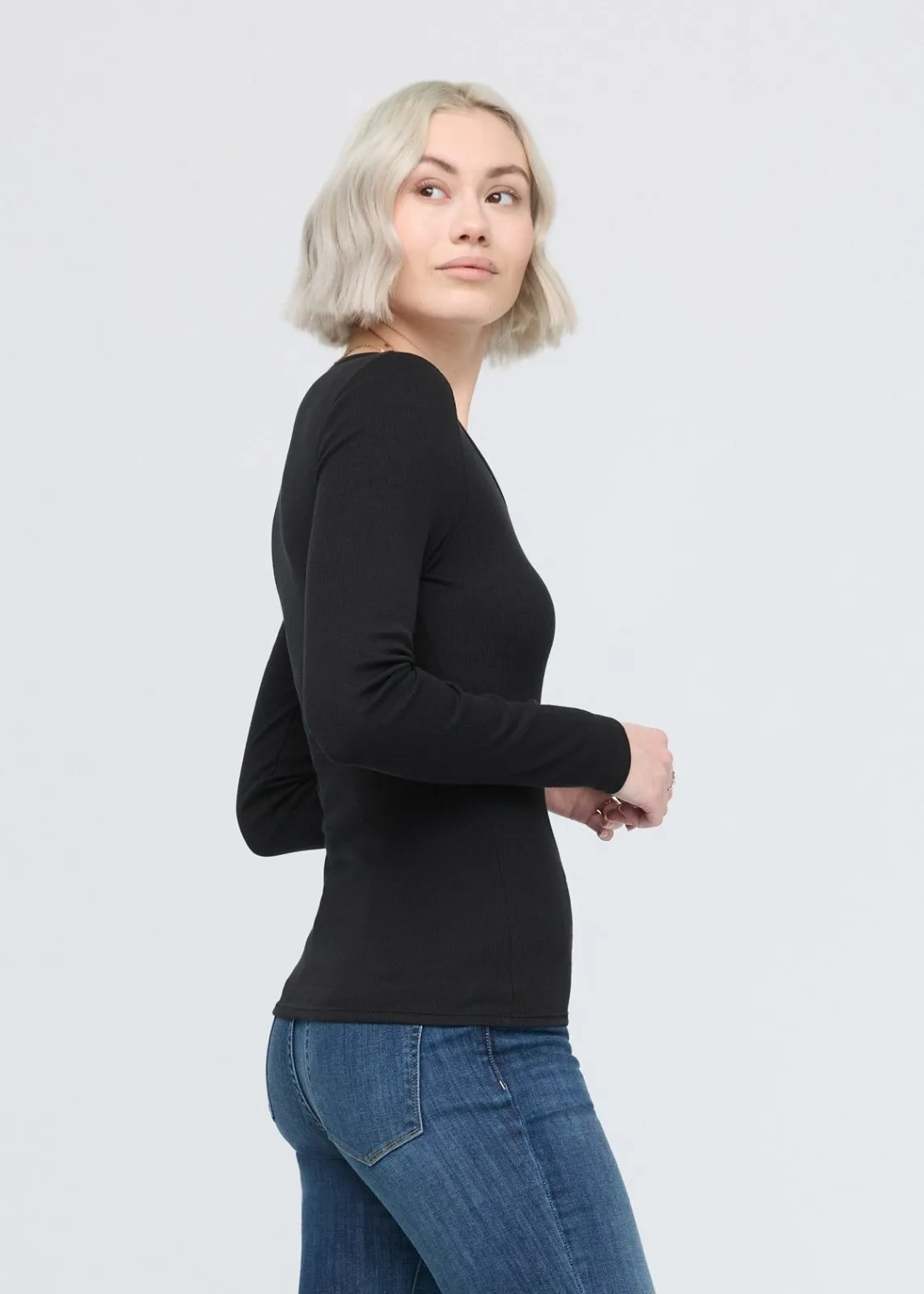 Ribbed Pima Long Sleeve Tee - Black sold by DUER product image thumbnail 3